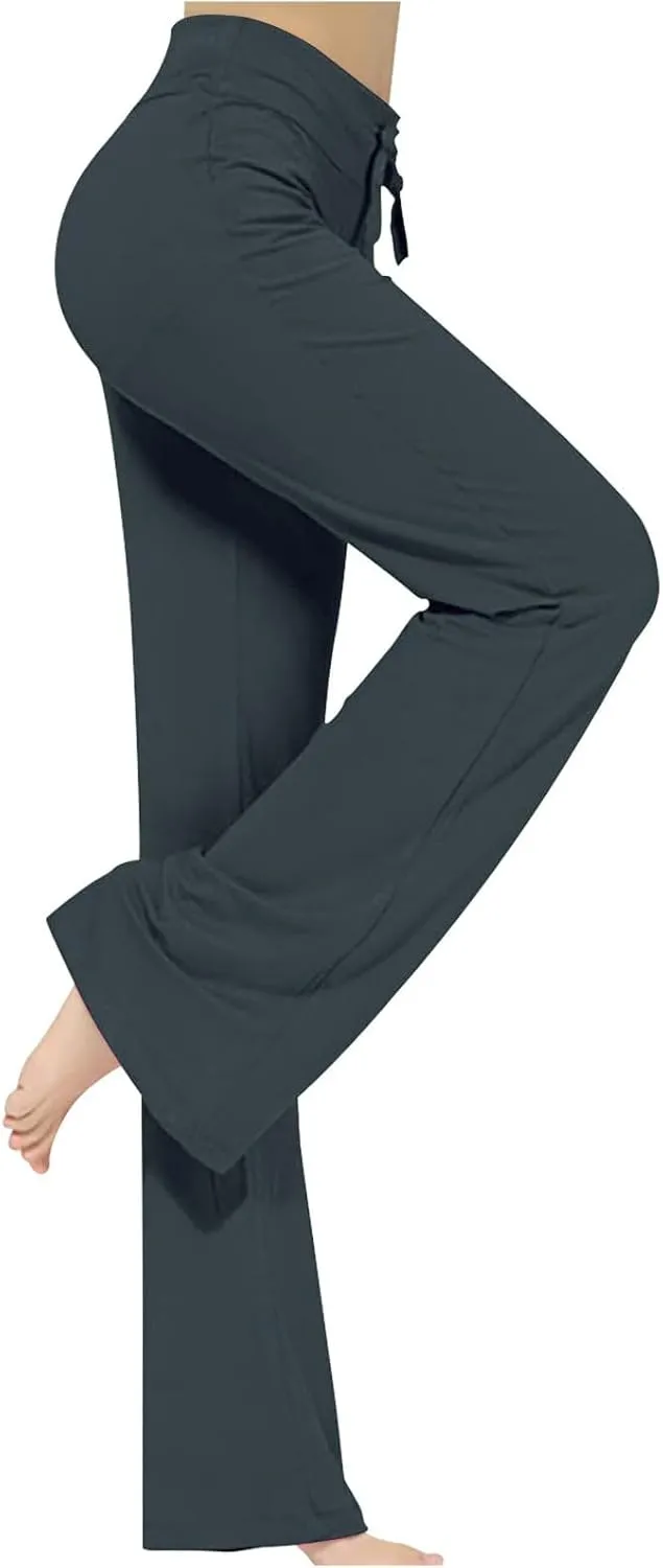 Women High Rise Yoga Leggings, Ladies Plus Size Loose Flare Trousers Drawstring Wide Leg Pants Stretchy Sweatpants