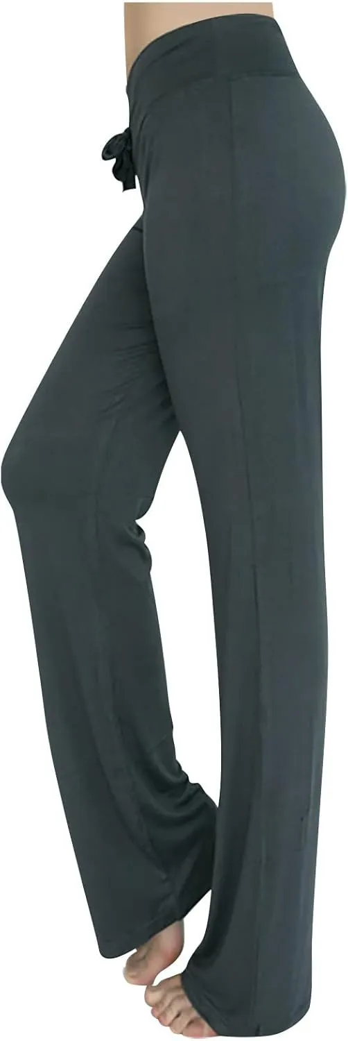 Women High Rise Yoga Leggings, Ladies Plus Size Loose Flare Trousers Drawstring Wide Leg Pants Stretchy Sweatpants