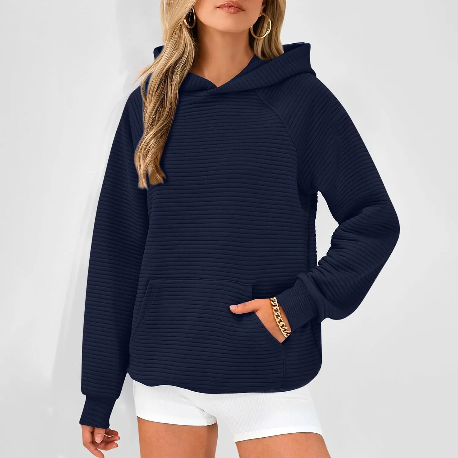 Women Hoodies Casual Hooded Oversized Sweatshirts with Large Pocket Raglan Long Sleeve Loose Solid Pullover Tops
