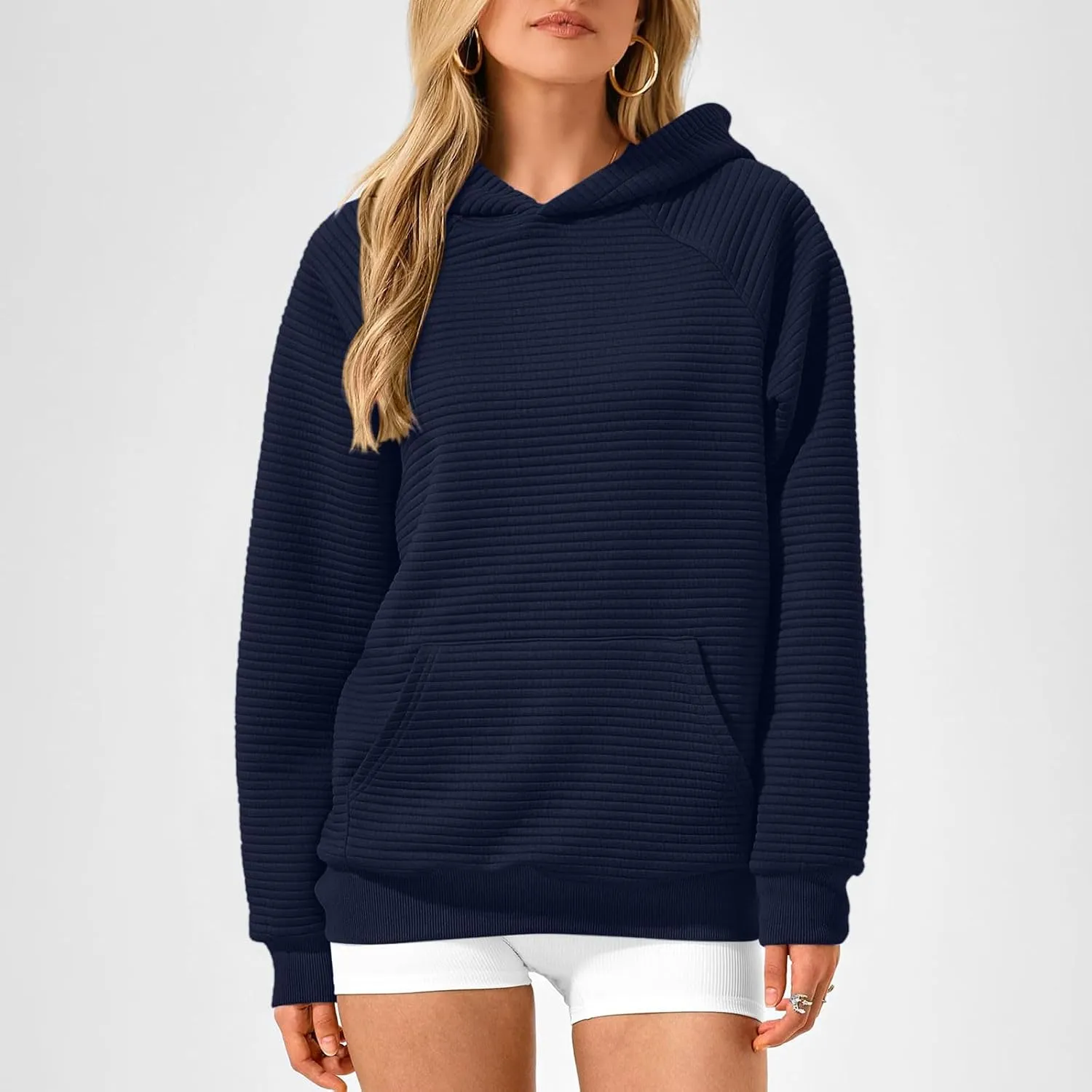 Women Hoodies Casual Hooded Oversized Sweatshirts with Large Pocket Raglan Long Sleeve Loose Solid Pullover Tops