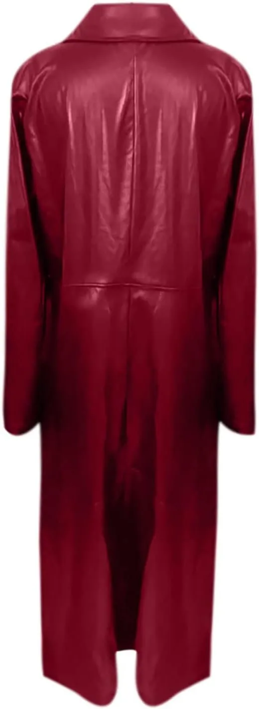 Women Leather Jacket Maxi Long Lapel Coat Outwear Fall Winter Fashion Slim Fit Single Breasted Windbreak Overcoat