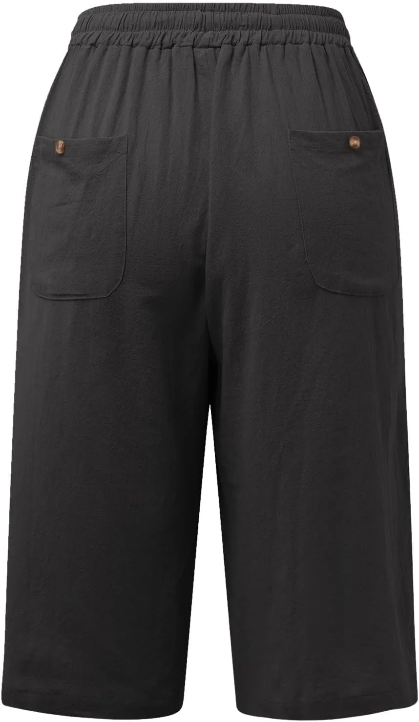 Women Linen Cropped Pants Casual Side Hollow Design Capri Pants Summer Breathable Travel Beach Trousers with Pockets