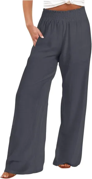Women Linen Palazzo Pants High Waisted Wide Leg Pants Loose Fit Trousers Pants Wide Waisted Pants Summer Casual Lounge Pants