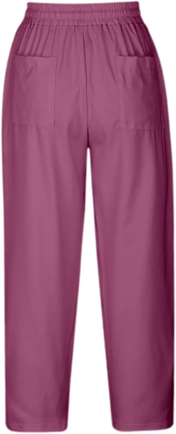 Women Linen Pants High Waist Casual Summer Pant Relax Fit Lightweight Pant Plus Size Solid Lounge Long Trousers