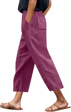 Women Linen Pants High Waist Casual Summer Pant Relax Fit Lightweight Pant Plus Size Solid Lounge Long Trousers