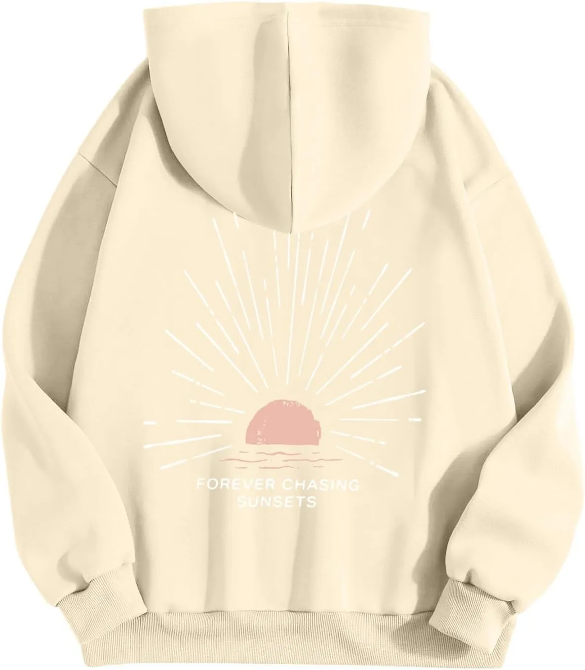 Women Oversized Hoodie Beachy Sweatshirt Letter Printed Always Chasing Sunsets Hoodies Solid Color Soft Top