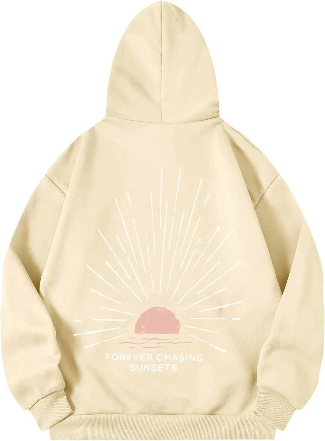 Women Oversized Hoodie Beachy Sweatshirt Letter Printed Always Chasing Sunsets Hoodies Solid Color Soft Top