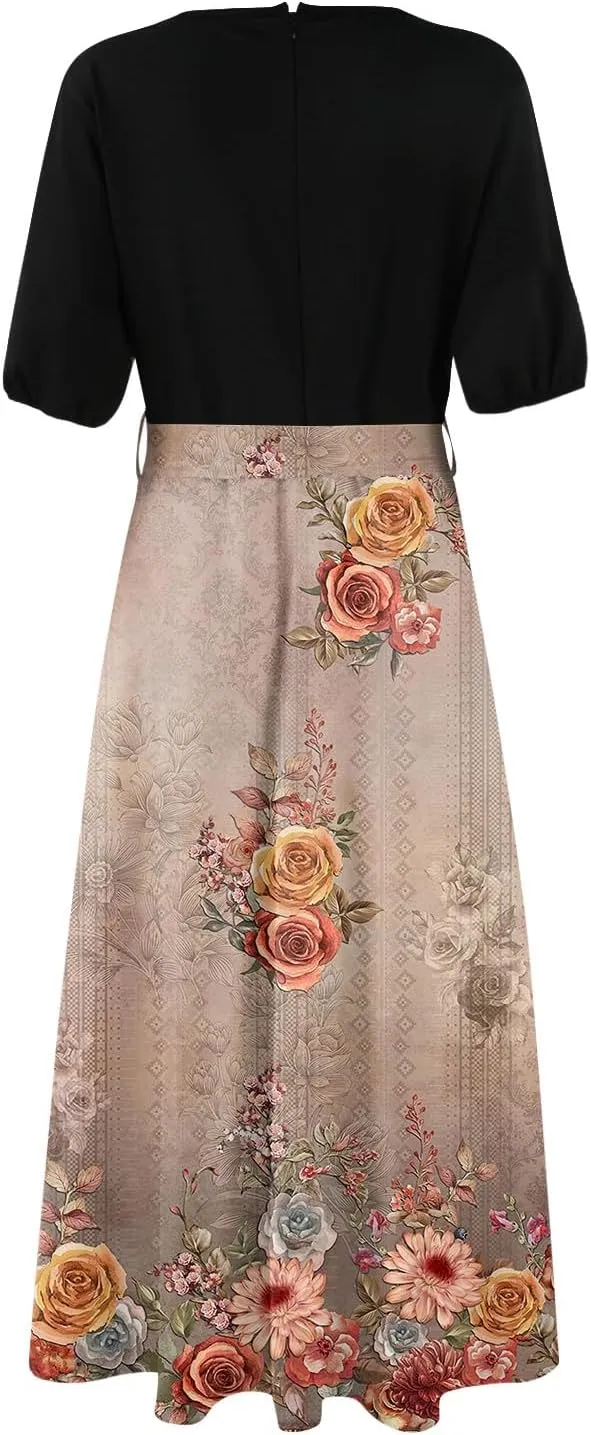 Women Summer Casual Short Sleeve V-Neck Aline Swing Flowy Tiered Shirt Maxi Beach Long Dress 2025 Trendy Outfits