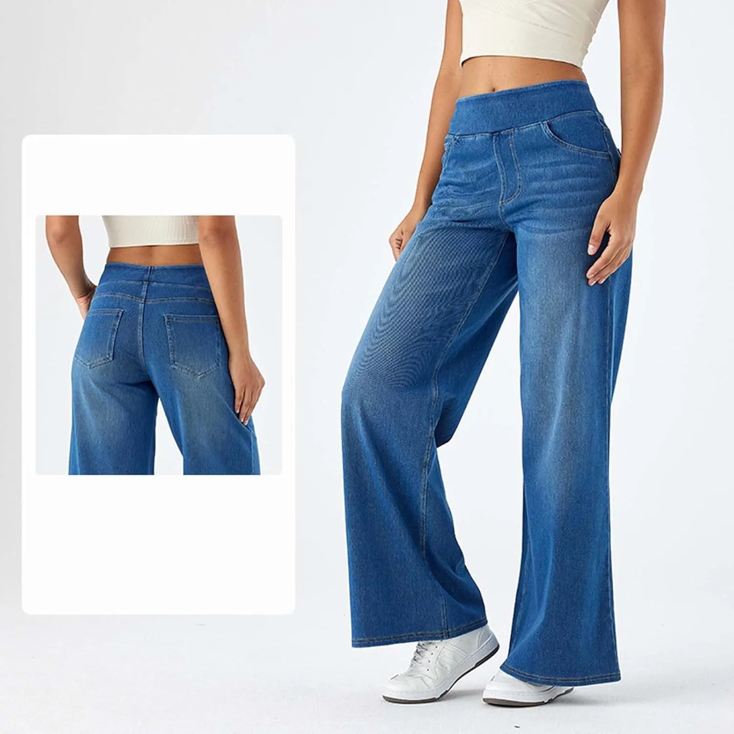Women Sweatpant Look Like Jeans High Waisted Wide Leg Denim Pants with Pocket Stretchy 2025 Trendy Work Casual Pant