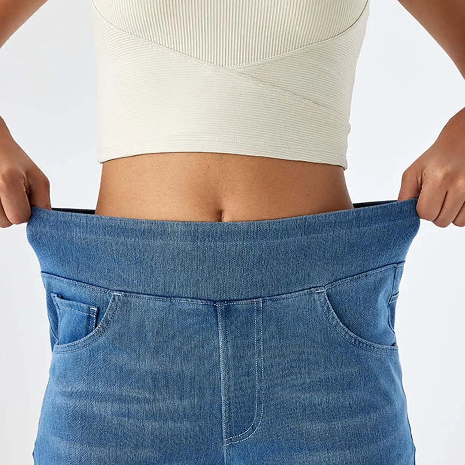 Women Sweatpant Look Like Jeans High Waisted Wide Leg Denim Pants with Pocket Stretchy 2025 Trendy Work Casual Pant