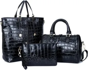 Women Tote Purses and Handbags 3pcs PU Crocodile Pattern Top-handle Satchel Clutch Wallet