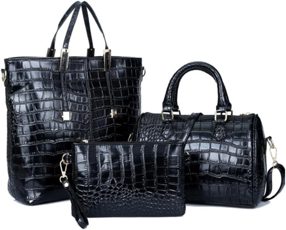 Women Tote Purses and Handbags 3pcs PU Crocodile Pattern Top-handle Satchel Clutch Wallet