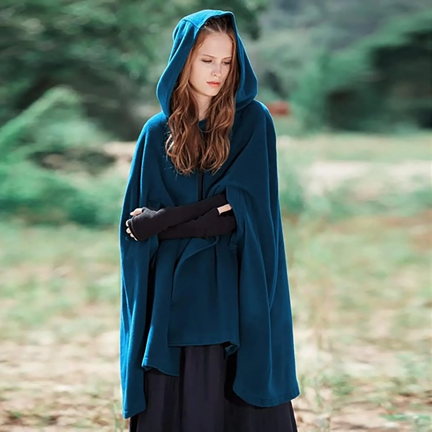 Women Trendy Trench Coat Open Front Cardigan Jacket Hooded Coats Shawl Cape Cloak Mantle Plus Gothic Halloween Cloak