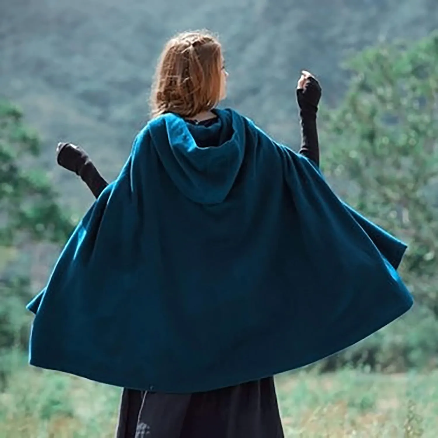 Women Trendy Trench Coat Open Front Cardigan Jacket Hooded Coats Shawl Cape Cloak Mantle Plus Gothic Halloween Cloak