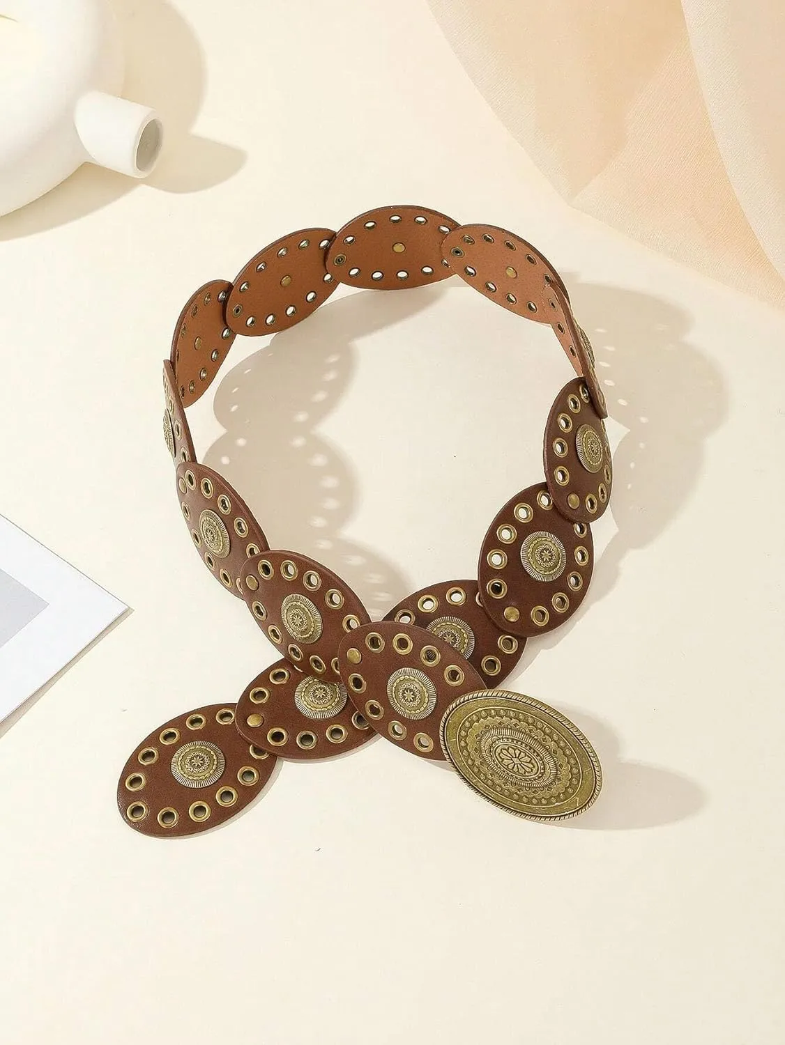 Women Wide-Disc Western-Belts Vintage-Cowgirl Concho-Waist Belt Chunky Country Belts for Jeans Pants