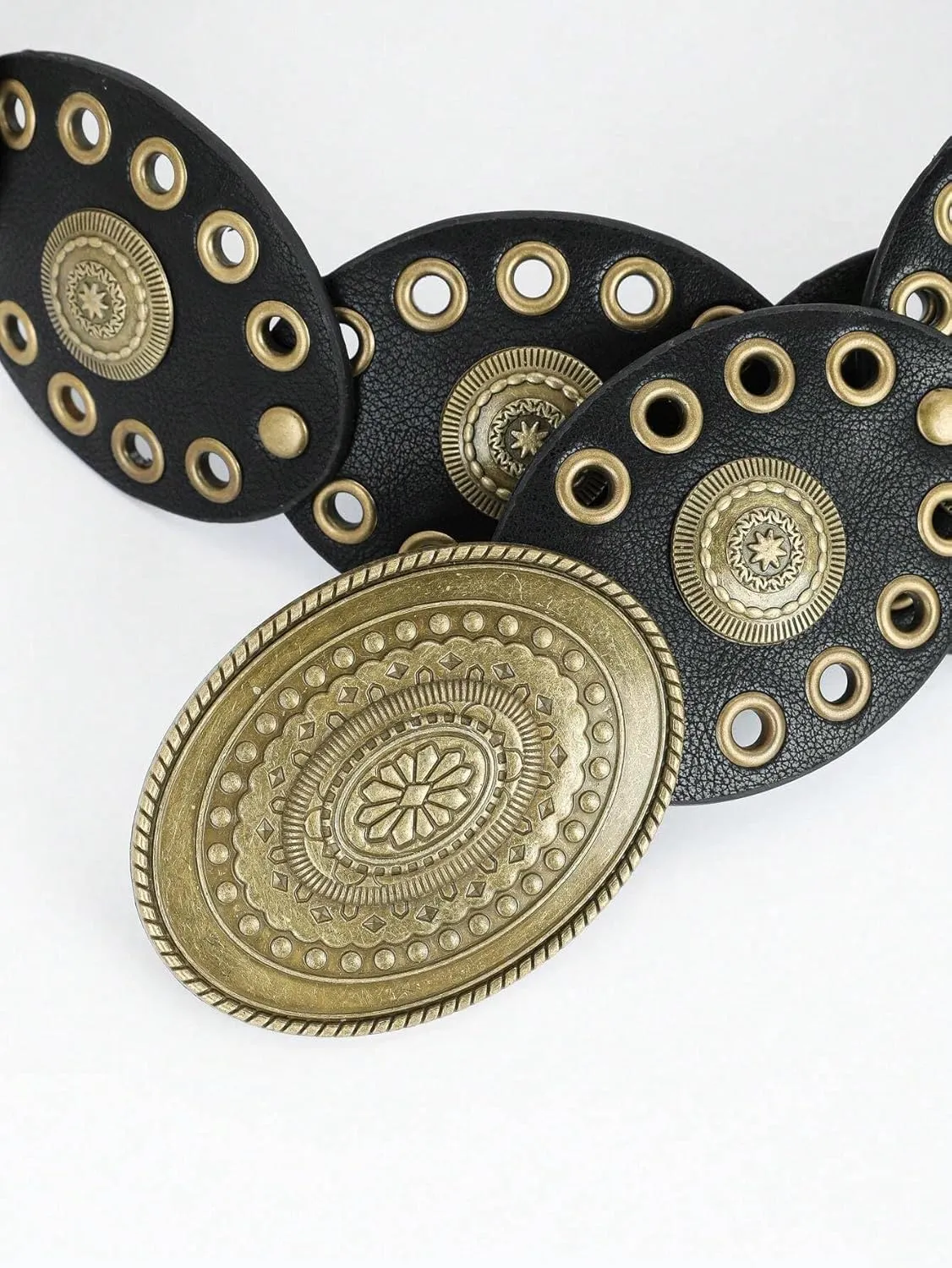 Women Wide-Disc Western-Belts Vintage-Cowgirl Concho-Waist Belt Chunky Country Belts for Jeans Pants
