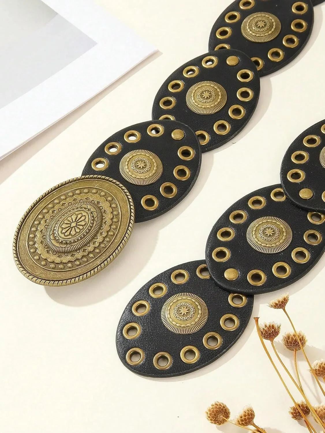 Women Wide-Disc Western-Belts Vintage-Cowgirl Concho-Waist Belt Chunky Country Belts for Jeans Pants