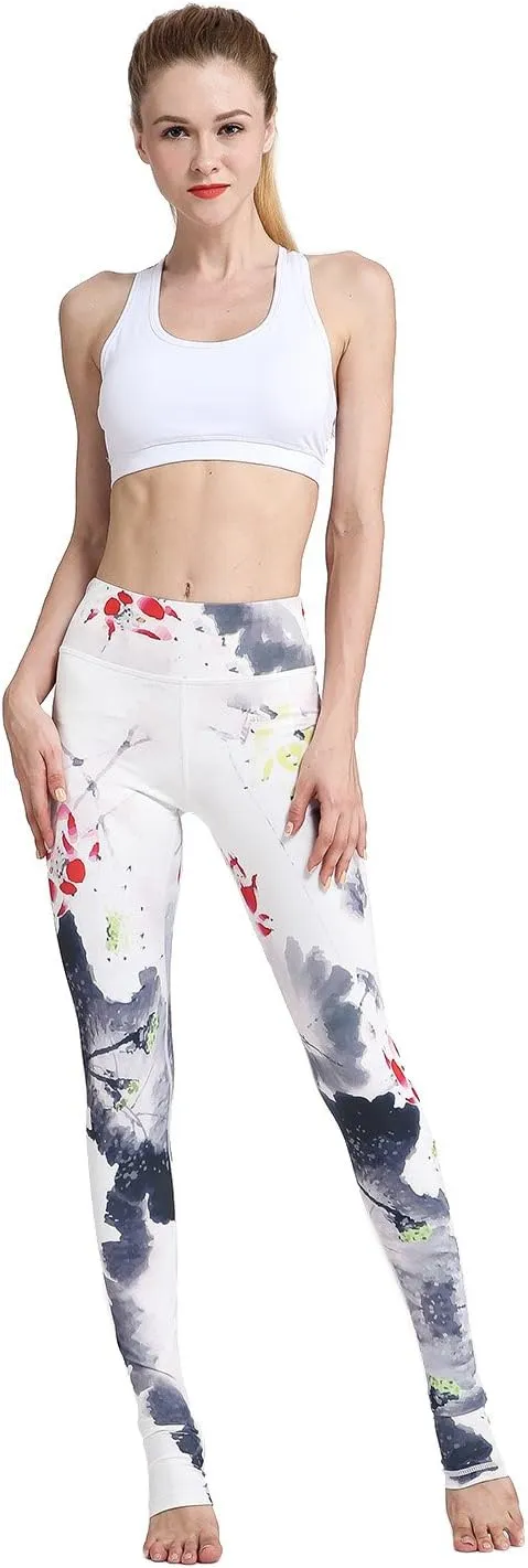 Women Yoga Pants Printed Over The Heel Stirrup Yoga Leggings High Waist Power Flex Capris Leggings for Fitness Running