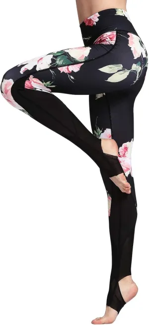 Women Yoga Pants Printed Over The Heel Stirrup Yoga Leggings High Waist Power Flex Capris Leggings for Fitness Running