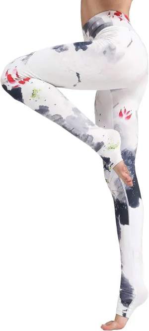 Women Yoga Pants Printed Over The Heel Stirrup Yoga Leggings High Waist Power Flex Capris Leggings for Fitness Running