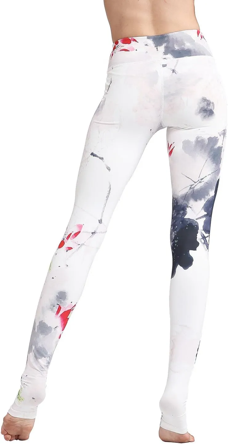 Women Yoga Pants Printed Over The Heel Stirrup Yoga Leggings High Waist Power Flex Capris Leggings for Fitness Running