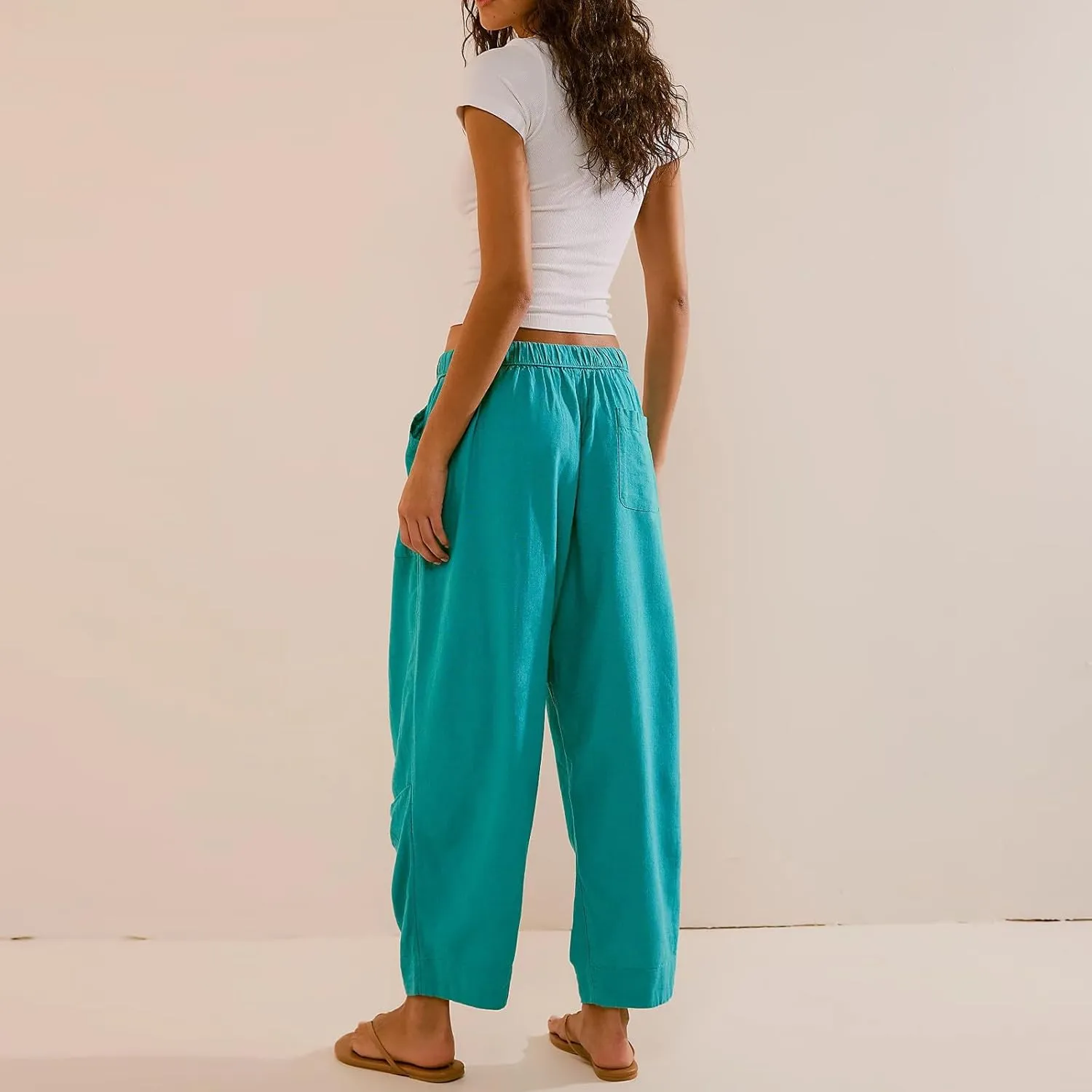 Womens Baggy High Waisted Wrap Lounge Pants Drawstring Casual Straight Leg Palazzo Jogging Trousers with Pockets