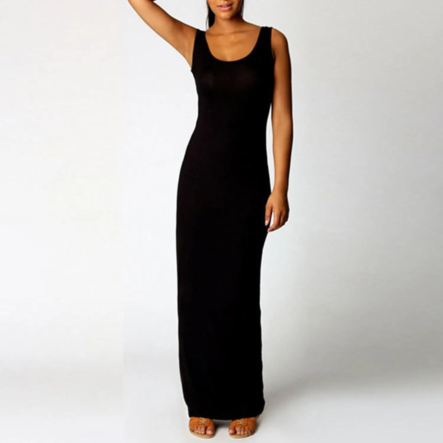 Womens Bodycon Dresses Plus Size Sleeveless Maxi Dress Elastic Solid Color Long Tank Sundress Summer Casual Outfits