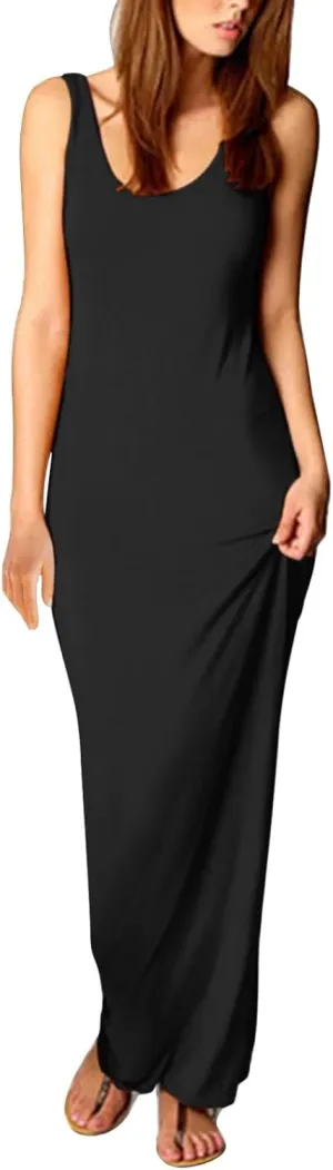 Womens Bodycon Dresses Plus Size Sleeveless Maxi Dress Elastic Solid Color Long Tank Sundress Summer Casual Outfits