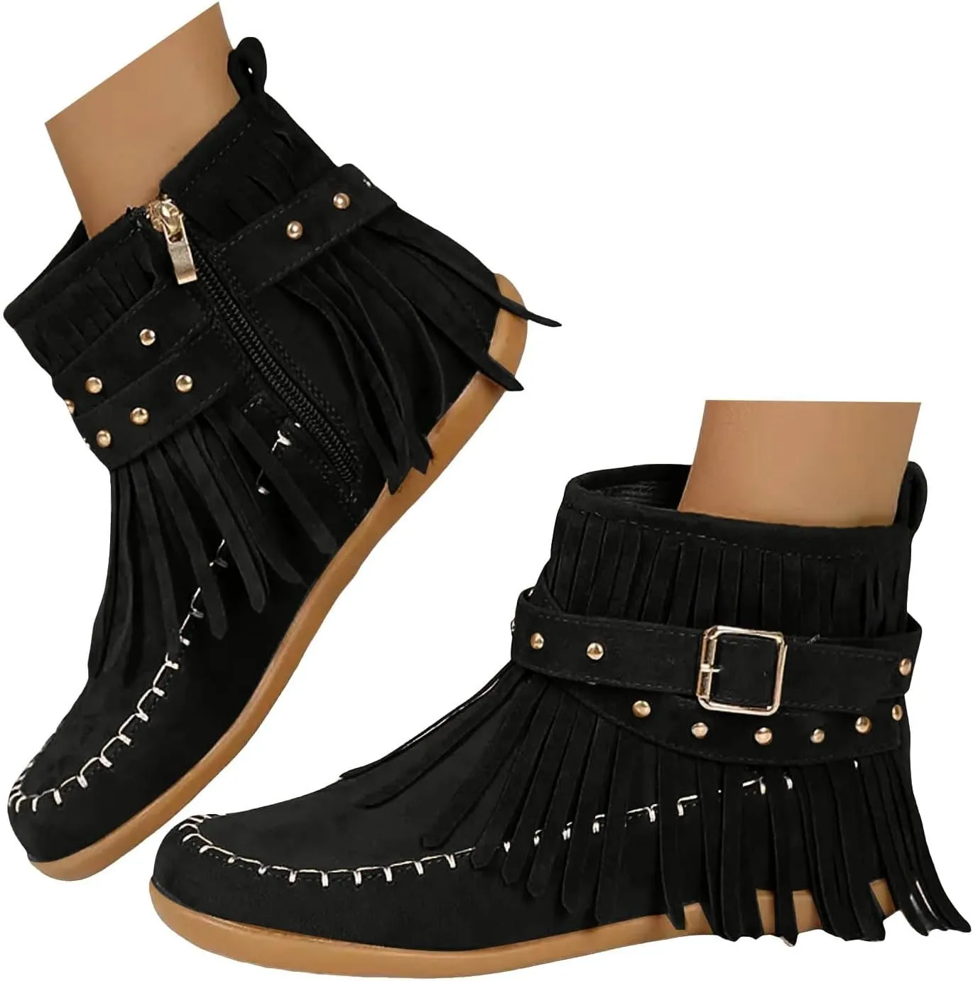 Womens Booties and Ankle Boots Flat Boots for Women Women's Fashion Color Matching Fringe Tassel Boots for Women