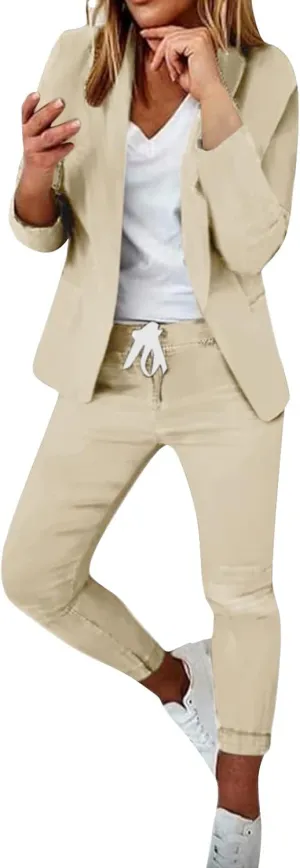 Women's Business Blazer Pant Suit Set For Work Long Sleeve Blazer and Pencil Pant Outfits 2025 Fashion Formal Sets