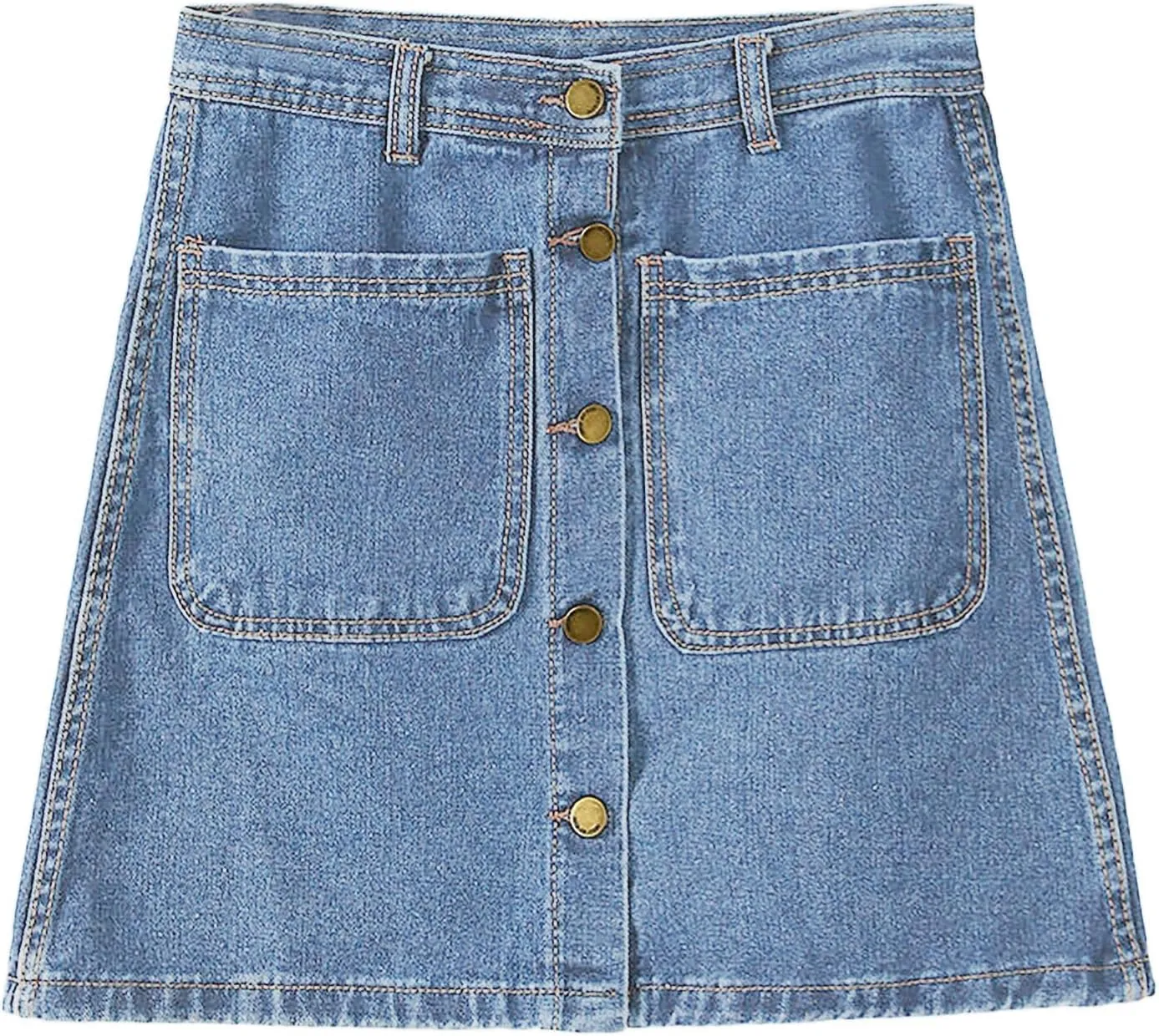 Women's Button Down High Waisted A Line Jean Stretchy Mini Denim Skirt Front Short Pencil Skirt with Pockets