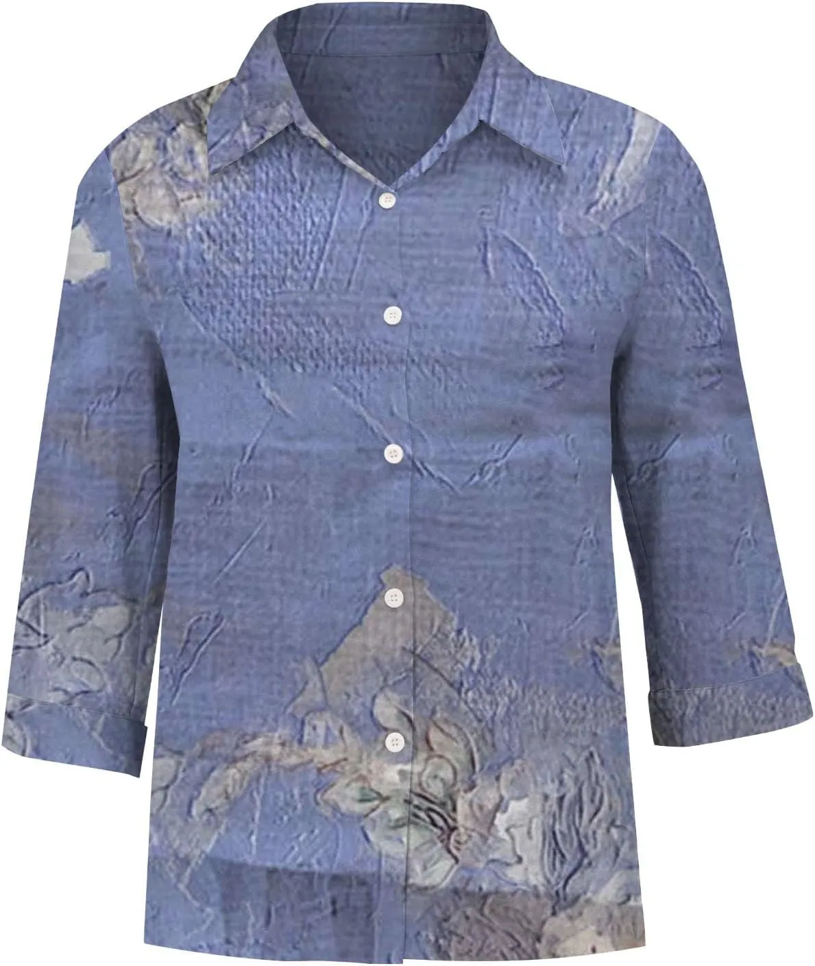 Womens Button Down Shirt Linen Shirt Roll Up Sleeve Down Blouses Tops Blue for Women Chambray Button
