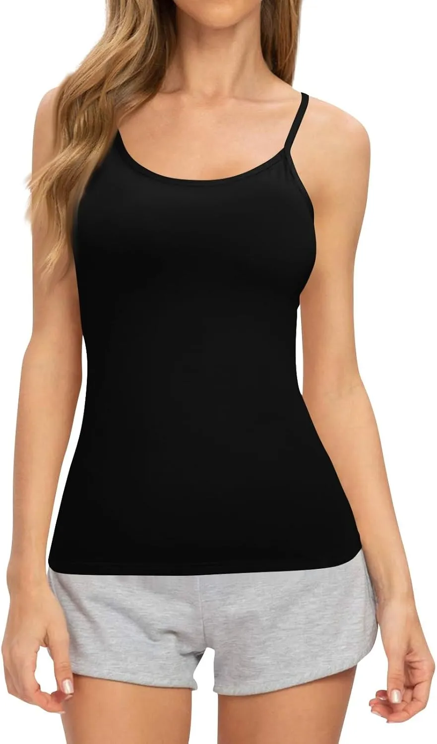 Womens Camisole Tank Tops Flowy Scoop Neck Cute Summer Tops Casual Adjustable Spaghetti Straps Sleeveless Shirts