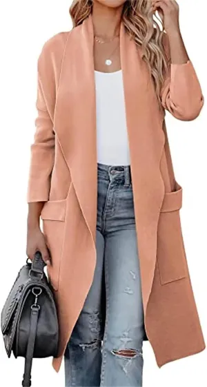 Women's Cardigan Sweater Casual Open Front Jackets Knitted Sweaters 2023 Fall Winter Lapel Trench Coat with Pockets
