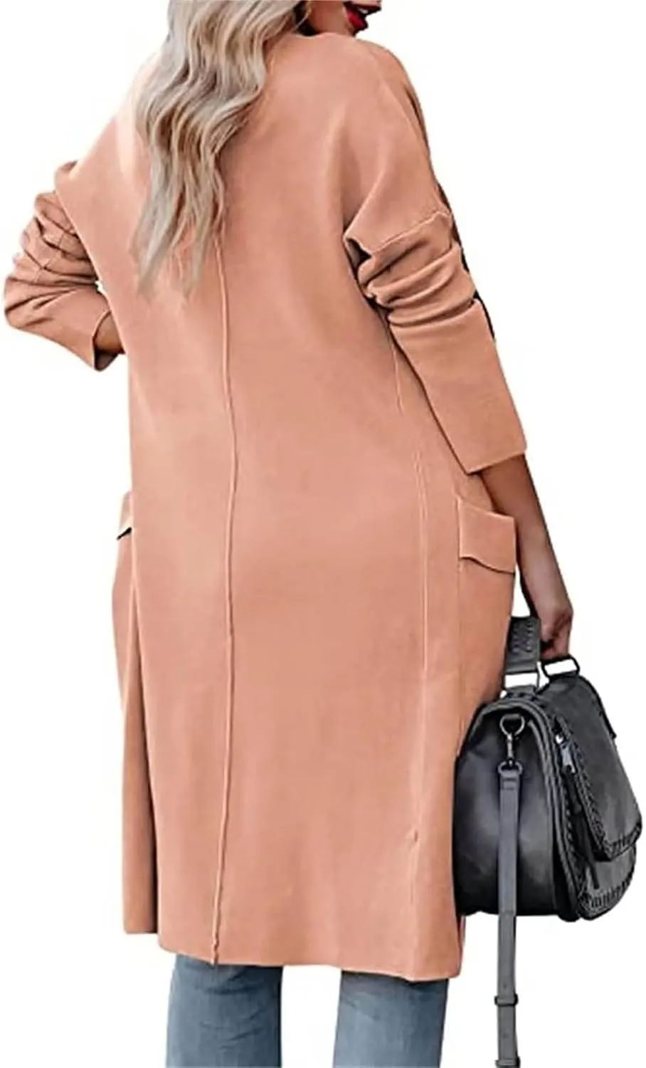 Women's Cardigan Sweater Casual Open Front Jackets Knitted Sweaters 2023 Fall Winter Lapel Trench Coat with Pockets