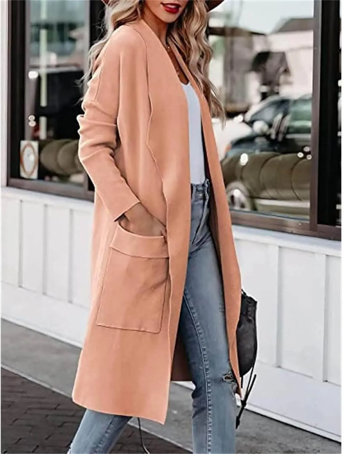 Women's Cardigan Sweater Casual Open Front Jackets Knitted Sweaters 2023 Fall Winter Lapel Trench Coat with Pockets