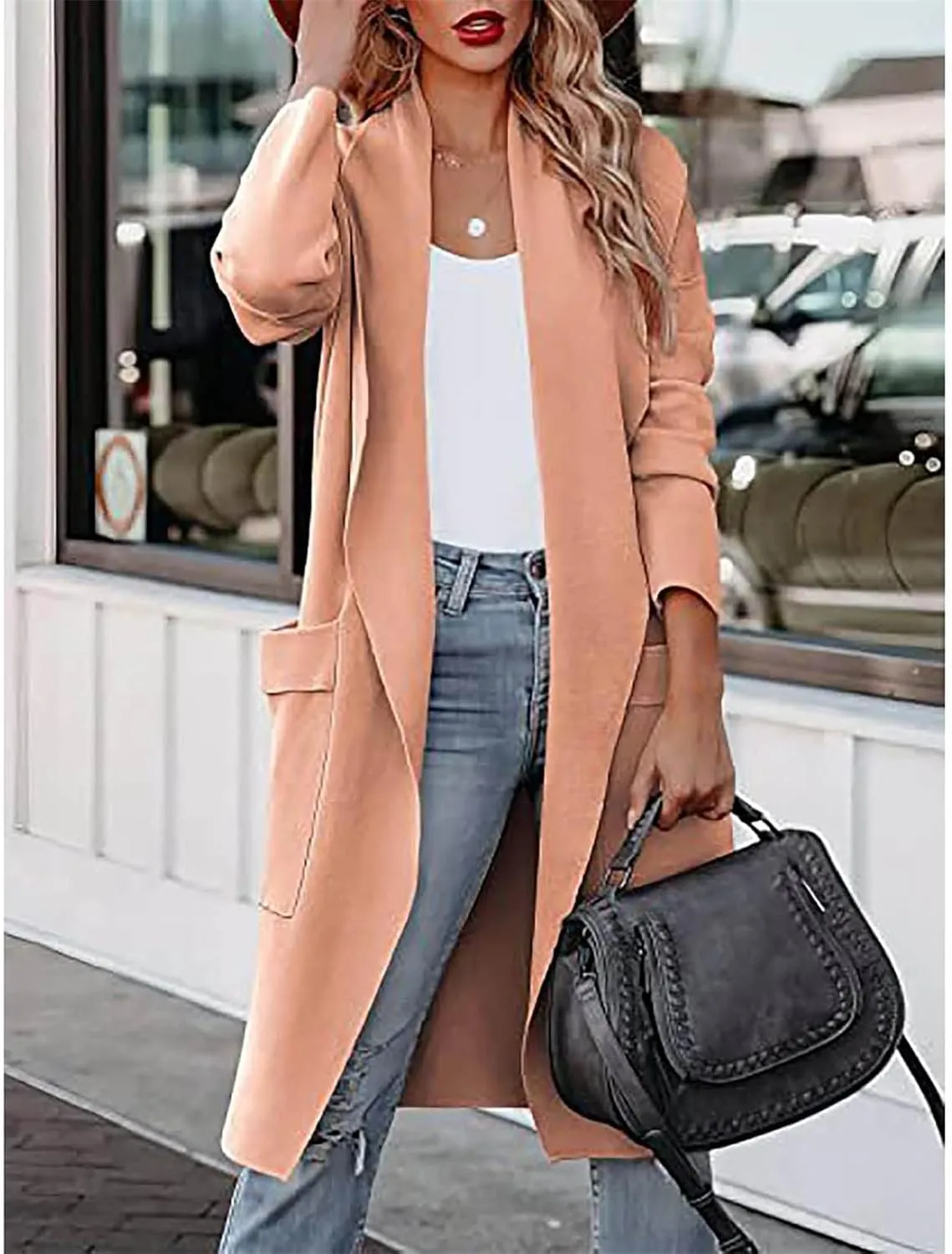 Women's Cardigan Sweater Casual Open Front Jackets Knitted Sweaters 2023 Fall Winter Lapel Trench Coat with Pockets