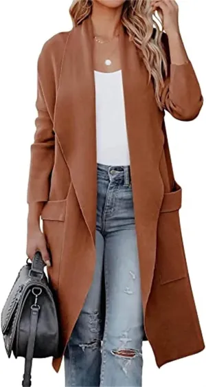 Women's Cardigan Sweater Casual Open Front Jackets Knitted Sweaters 2023 Fall Winter Lapel Trench Coat with Pockets