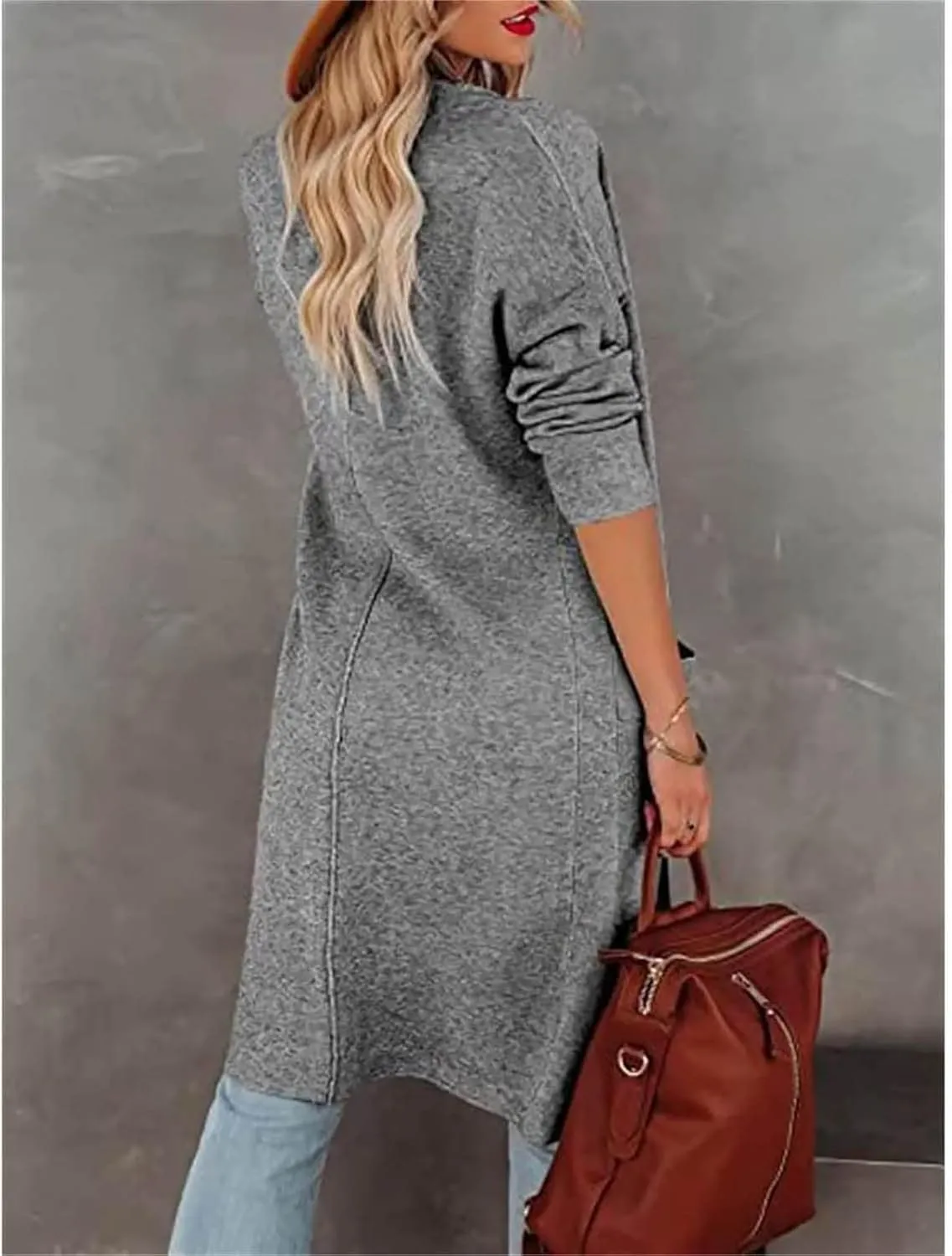 Women's Cardigan Sweater Casual Open Front Jackets Knitted Sweaters 2023 Fall Winter Lapel Trench Coat with Pockets