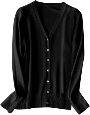Women's Casual Knit Cardigan Coat Loose Vintage Candy Color Sweater Long Sleeve Front Y2k Crew Neck 2024 Fall Tops