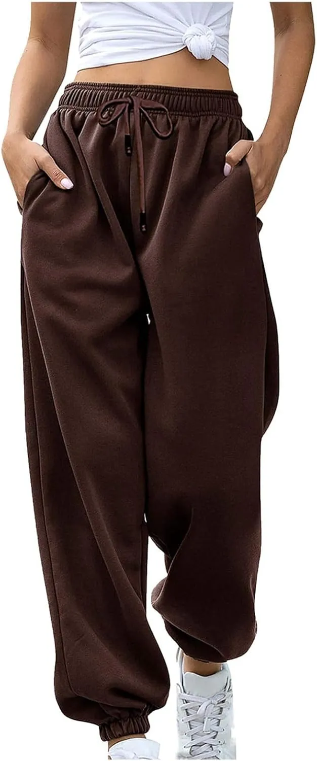 Womens Cinch Bottom Sweatpants Cozy Fleece Drawstring High Waisted Joggers Baggy Sweat Pants with Pockets