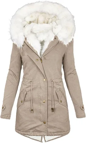 Womens Coats Plus Size Overcoats with Fur Hood Fleece Chunky Jackets Zipper Button Outerwear Winter Warm Jackets