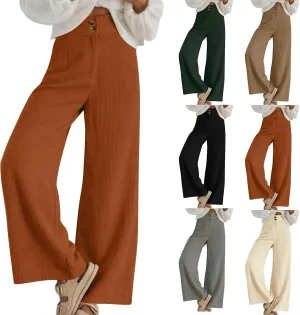 Womens Corduroy Pants Baggy Elastic Waist Wide Leg Pants Button Down Business Casual High Waisted Stretchy Work Pants