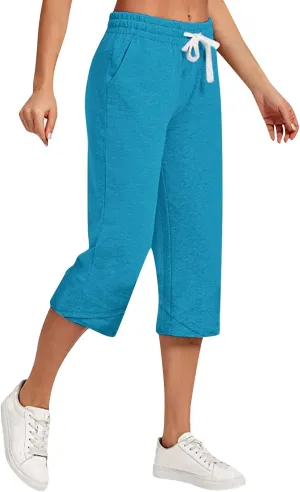 Womens Cotton Linen Capri Pants - Plus Size Lounge Cropped Trousers with Pocket for Summer Everyday Wear Loose