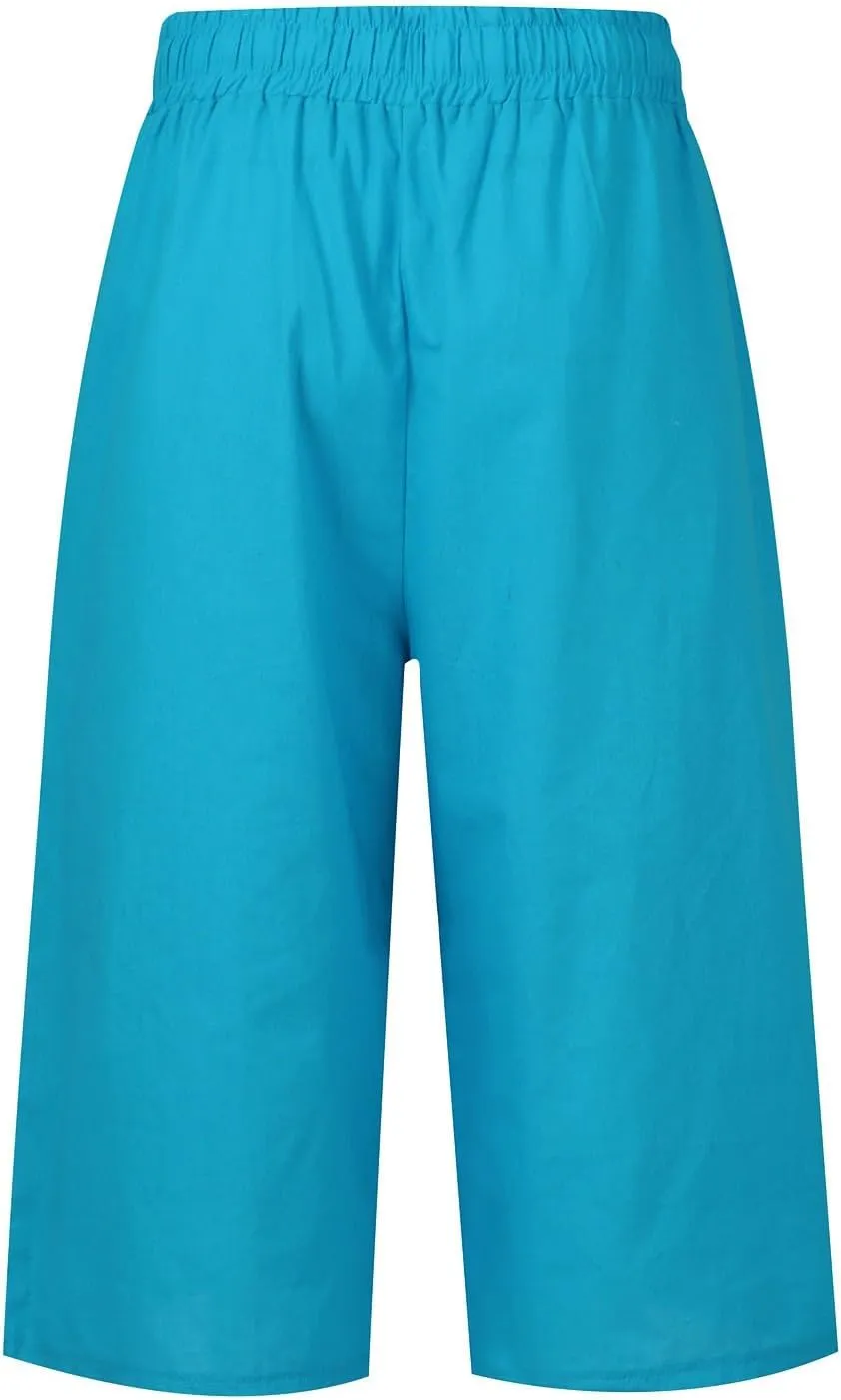 Womens Cotton Linen Capri Pants - Plus Size Lounge Cropped Trousers with Pocket for Summer Everyday Wear Loose