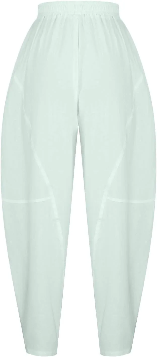 Womens Cotton Linen Pants Loose Fit Lantern Pants Summer Beach Boho Harem Pants Elastic Waist Plus Size Palazzo Pants