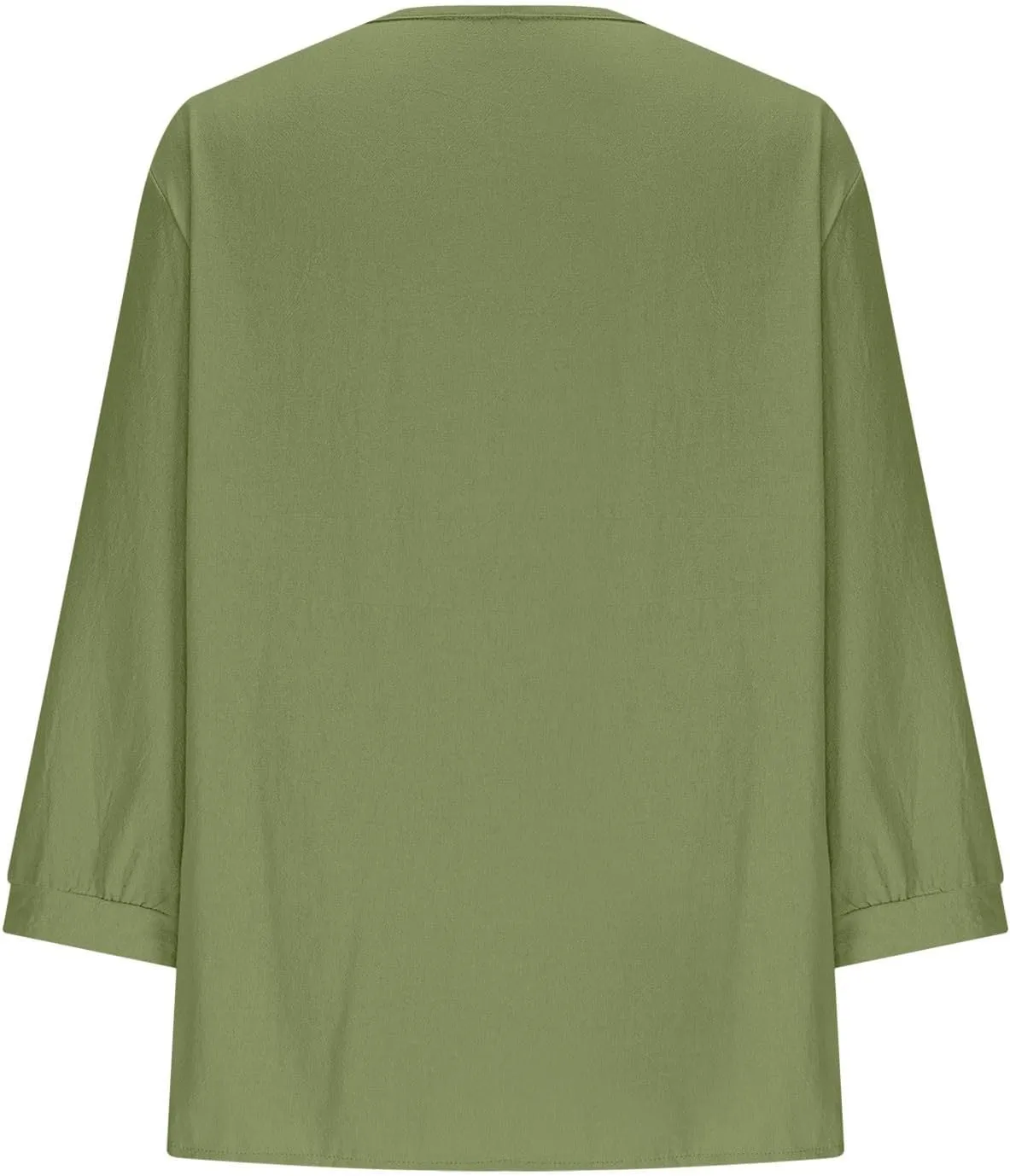 Women's Cotton Linen Shirts V Neck Ruffle Solid Color Loose Blouse 3/4 Sleeve Summer 2025 Trendy Casual Shirt Tops