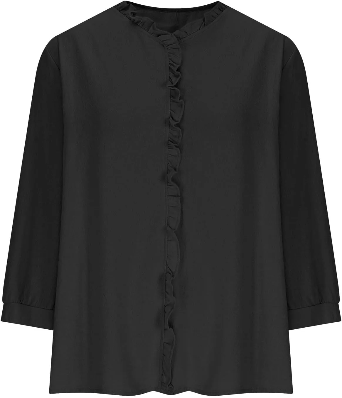 Women's Cotton Linen Shirts V Neck Ruffle Solid Color Loose Blouse 3/4 Sleeve Summer 2025 Trendy Casual Shirt Tops