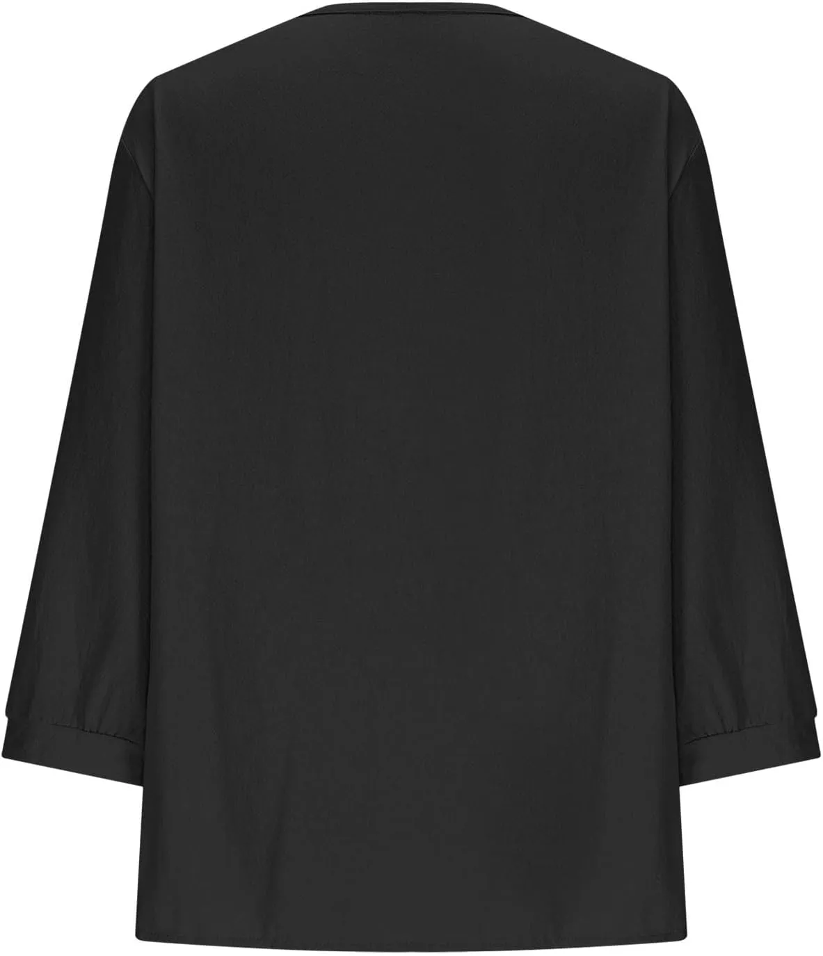 Women's Cotton Linen Shirts V Neck Ruffle Solid Color Loose Blouse 3/4 Sleeve Summer 2025 Trendy Casual Shirt Tops