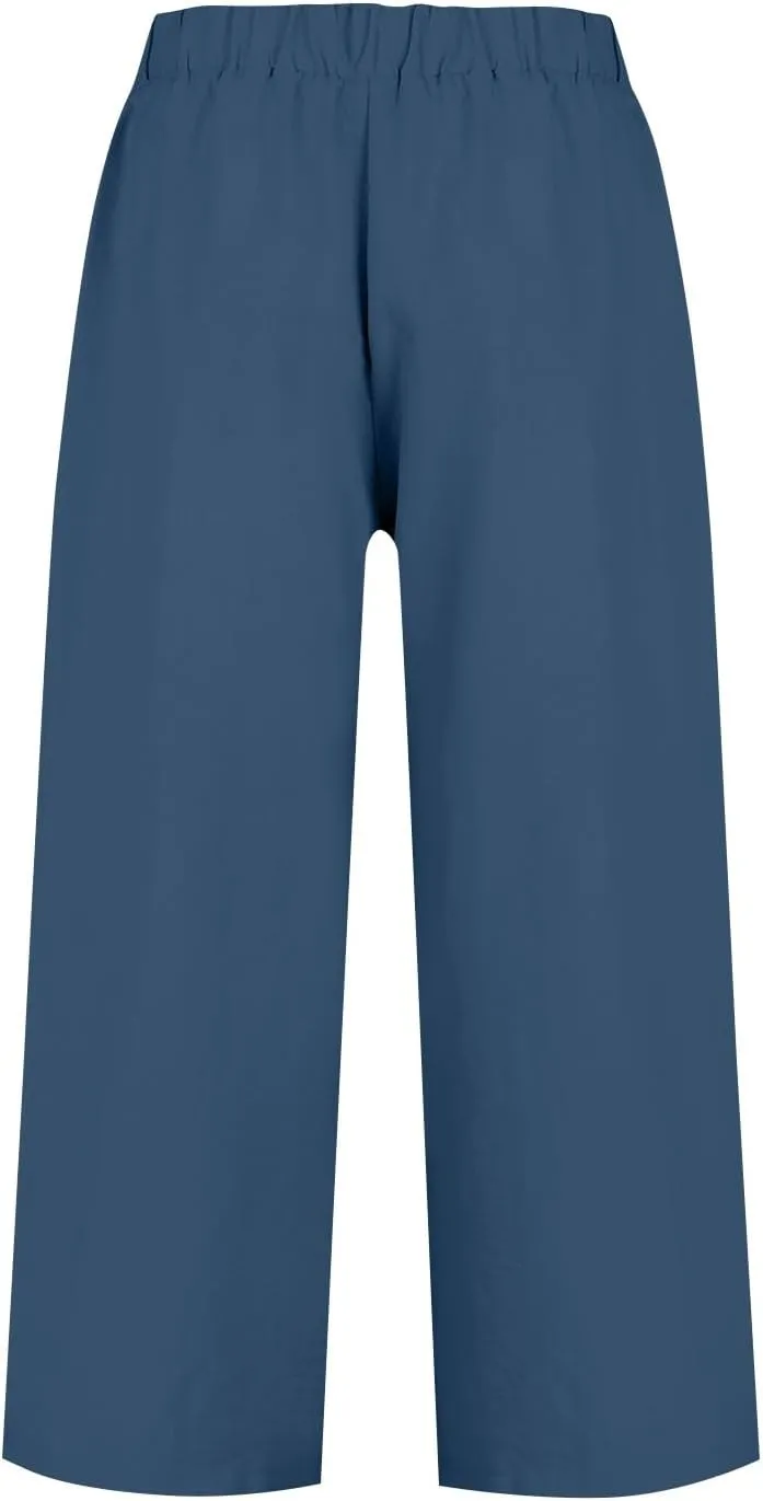 Women's Cotton Linen Summer Pants Palazzo Elastic Waist Wide Leg High Waisted Beach Trousers Palazzo with Pockets